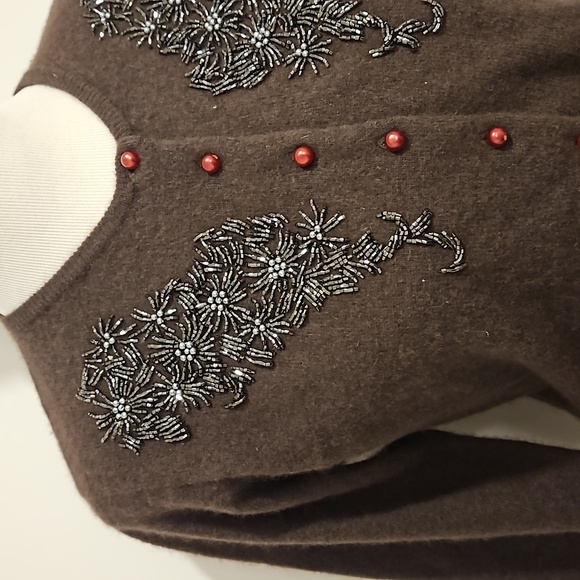AIRPORT Brown long sleeve button down beaded embellished Angora lambswool M EUC - Picture 8 of 11
